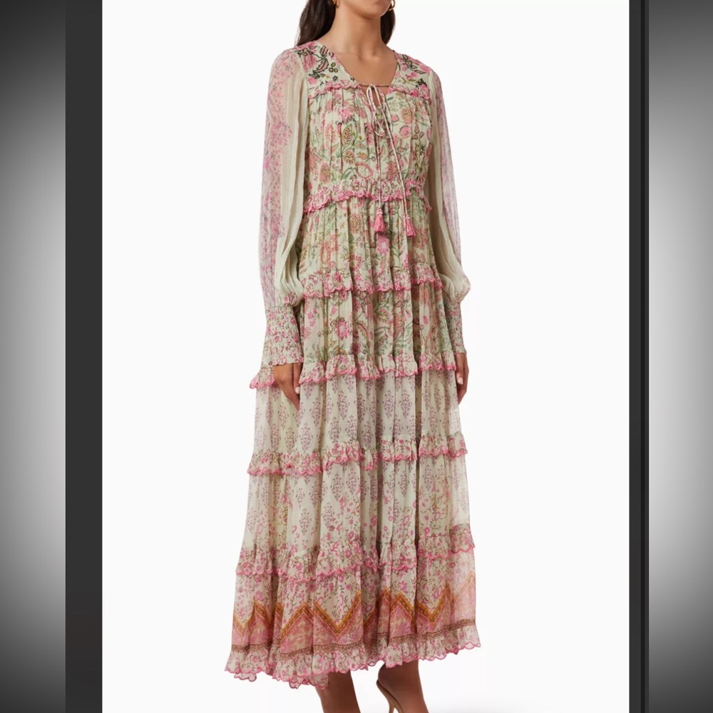 Hemant & Nandita long tiered floral tassel dress